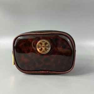 Tory Burch Clear Tortoise Shell PVC Small Zip Cosmetic Bag